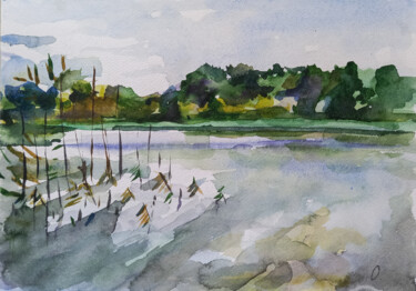 Painting titled "River" by Oleksandra Velychko, Original Artwork, Watercolor