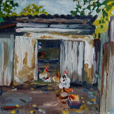 Painting titled "Hen House" by Oleksandra Velychko, Original Artwork, Oil