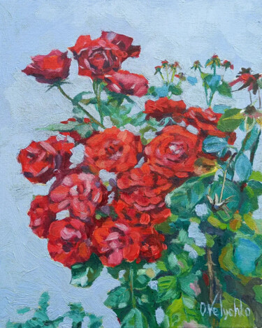 Malerei mit dem Titel "Burning Roses" von Oleksandra Velychko, Original-Kunstwerk, Öl
