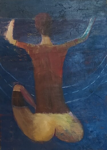 Malarstwo zatytułowany „Blue nude/ Jesus” autorstwa Oleksyi Zagumnyi, Oryginalna praca, Olej Zamontowany na Drewniana rama n…