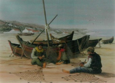 Pintura titulada "Pescadores (origina…" por Olen, Obra de arte original, Acrílico Montado en Panel de madera