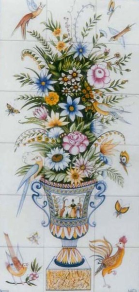 Schilderij getiteld "Jarrão de Flores (o…" door Olen, Origineel Kunstwerk, Gebrandschilderd glas Gemonteerd op Houten paneel