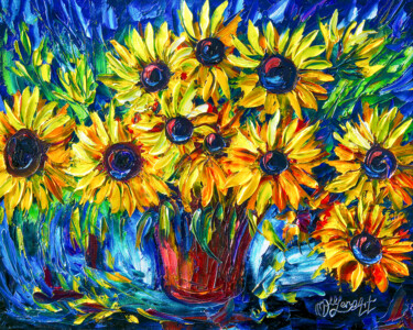 Ζωγραφική με τίτλο "Sunflowers  in a Va…" από Olena Art, Αυθεντικά έργα τέχνης, Λάδι