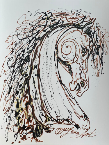 Dessin intitulée "Dark Stallion Desig…" par Olena Art, Œuvre d'art originale, Acrylique