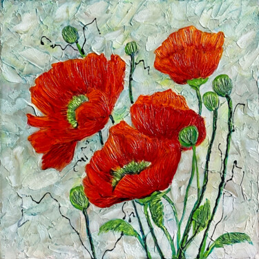 Painting titled "RED POPPY BLOOMS CO…" by Olena Art, Original Artwork, Acrylic
