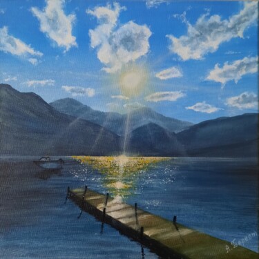 Painting titled "A quiet harbor" by Olena Berest, Original Artwork, Oil Mounted on Wood Stretcher frame