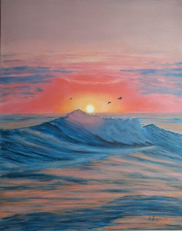 Картина под названием "Pink sunset" - Olena Berest, Подлинное произведение искусства, Масло Установлен на Деревянная рама дл…