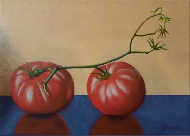 Painting titled "Tomatoes" by Olena Berest, Original Artwork, Oil Mounted on Wood Stretcher frame
