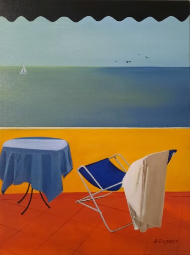 Painting titled "And again on vacati…" by Olena Berest, Original Artwork, Oil Mounted on Wood Stretcher frame