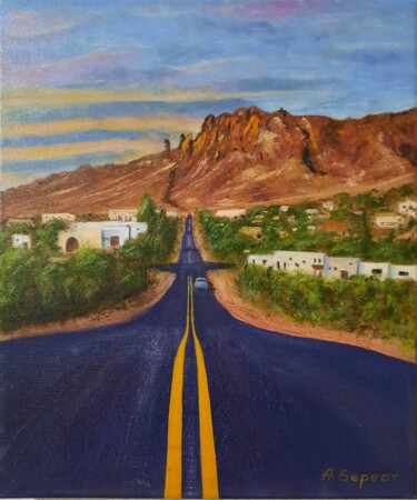 绘画 标题为“Sunset over Arizona” 由Olena Berest, 原创艺术品, 油 安装在木质担架架上