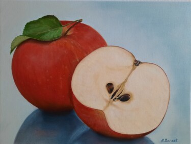 Schilderij getiteld "Apple: Taste of Sum…" door Olena Berest, Origineel Kunstwerk, Olie Gemonteerd op Frame voor houten bran…