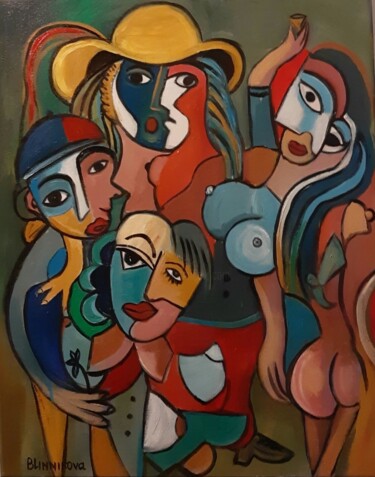 Schilderij getiteld "Веселая компания" door Olena Blinnikova, Origineel Kunstwerk, Olie