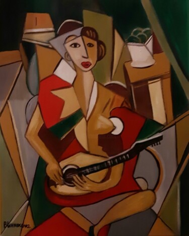 Peinture intitulée "Femme Avec guitare" par Olena Blinnikova, Œuvre d'art originale, Huile Monté sur Châssis en bois