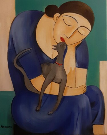 Painting titled "Animal domestique" by Olena Blinnikova, Original Artwork, Oil Mounted on Wood Stretcher frame