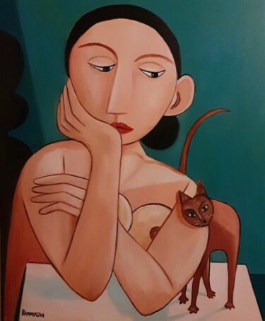 Painting titled "Compagnon" by Olena Blinnikova, Original Artwork, Oil Mounted on Wood Stretcher frame