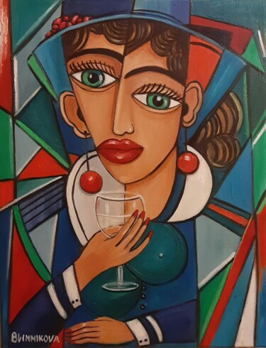Картина под названием "Femme au vin blanc" - Olena Blinnikova, Подлинное произведение искусства, Масло Установлен на Деревян…
