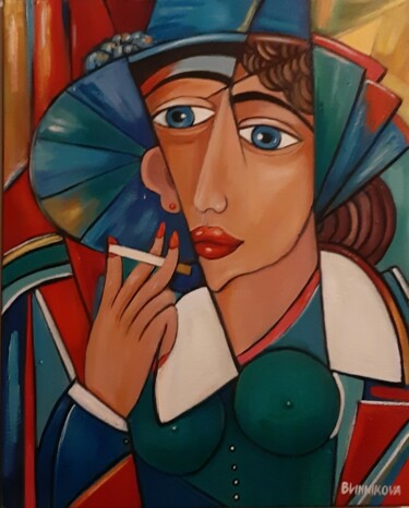 Pintura intitulada "Femme réflechie" por Olena Blinnikova, Obras de arte originais, Óleo Montado em Armação em madeira