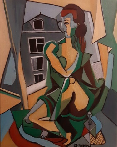 Peinture intitulée "Femme à la fenetre" par Olena Blinnikova, Œuvre d'art originale, Huile Monté sur Châssis en bois