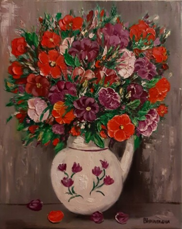 Painting titled "Bouquet d'e'te'" by Olena Blinnikova, Original Artwork, Oil Mounted on Wood Stretcher frame