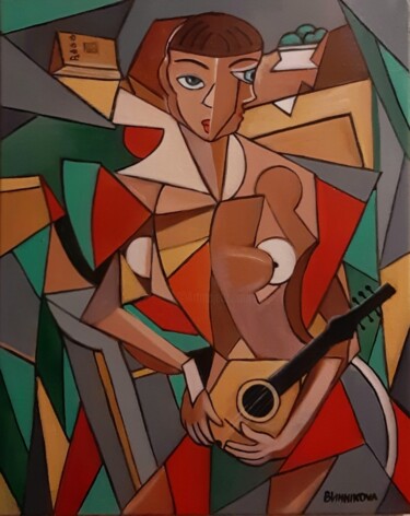 Pittura intitolato ""Guitariste"" da Olena Blinnikova, Opera d'arte originale, Olio Montato su Telaio per barella in legno