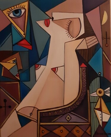 Painting titled "Femme qui dort" by Olena Blinnikova, Original Artwork, Oil Mounted on Wood Stretcher frame