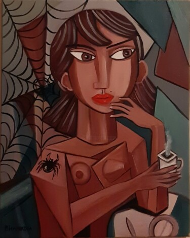 Schilderij getiteld "Aranha" door Olena Blinnikova, Origineel Kunstwerk, Olie Gemonteerd op Frame voor houten brancard