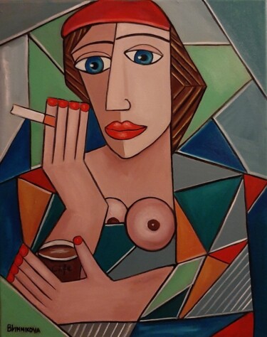 Pintura intitulada "Femme au beret rouge" por Olena Blinnikova, Obras de arte originais, Óleo Montado em Armação em madeira