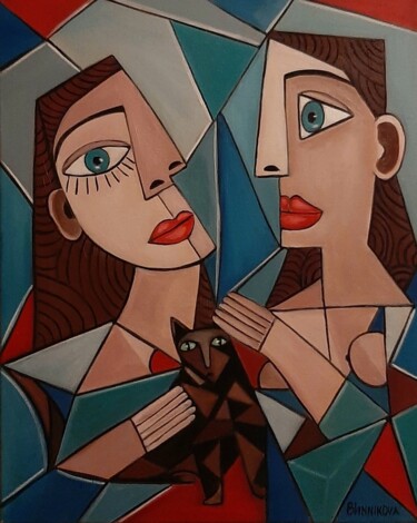 绘画 标题为“Deux femmes et un c…” 由Olena Blinnikova, 原创艺术品, 油 安装在木质担架架上