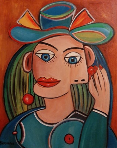 Pintura titulada "Mulher com brincos…" por Olena Blinnikova, Obra de arte original, Oleo Montado en Bastidor de camilla de m…