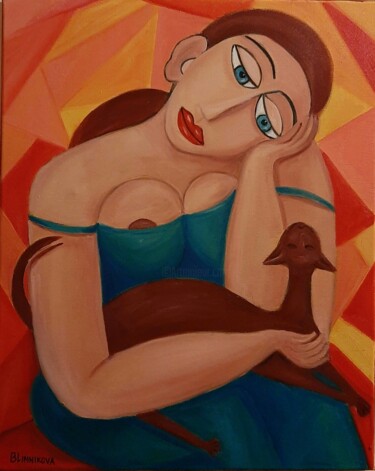 Картина под названием "Gato favorito 1" - Olena Blinnikova, Подлинное произведение искусства, Масло Установлен на Деревянная…