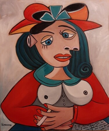 Peinture intitulée "Mulher com carta" par Olena Blinnikova, Œuvre d'art originale, Huile Monté sur Châssis en bois