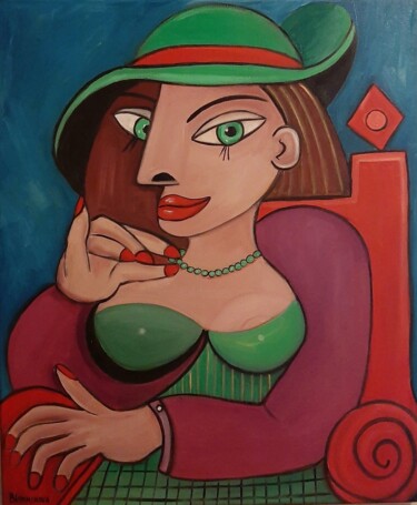 Painting titled "Mulher com chapéu…" by Olena Blinnikova, Original Artwork, Oil Mounted on Wood Stretcher frame