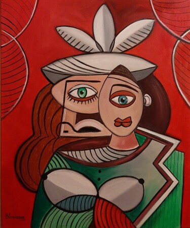 Painting titled "Mulher com um chapéu" by Olena Blinnikova, Original Artwork, Oil Mounted on Wood Stretcher frame