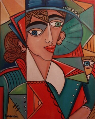 Painting titled "Mulher fantástica" by Olena Blinnikova, Original Artwork, Oil Mounted on Wood Stretcher frame