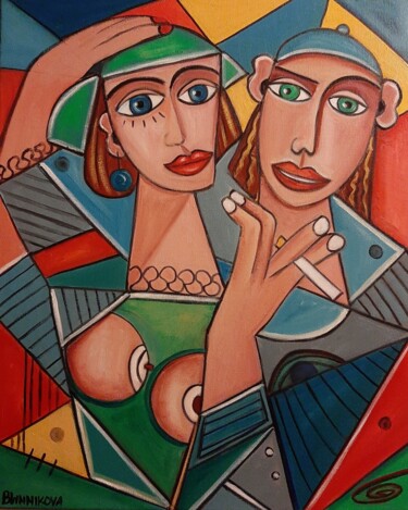 Painting titled "Dialogue" by Olena Blinnikova, Original Artwork, Oil Mounted on Wood Stretcher frame