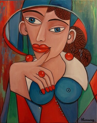 Pintura intitulada "Mulher com brincos" por Olena Blinnikova, Obras de arte originais, Óleo Montado em Armação em madeira