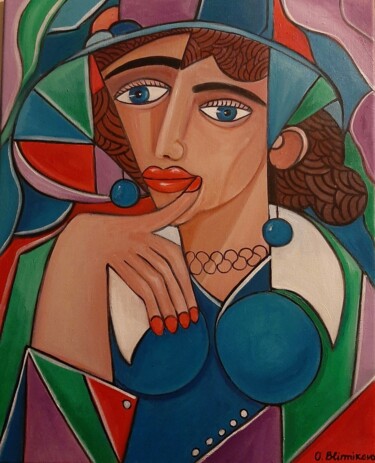 Pintura intitulada "Mulher com brincos…" por Olena Blinnikova, Obras de arte originais, Óleo Montado em Armação em madeira