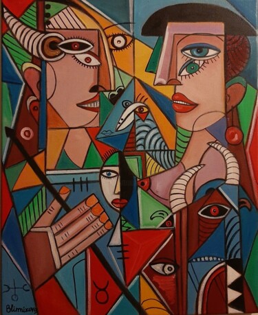 Картина под названием "Mulher e tereodor" - Olena Blinnikova, Подлинное произведение искусства, Масло Установлен на Деревянн…