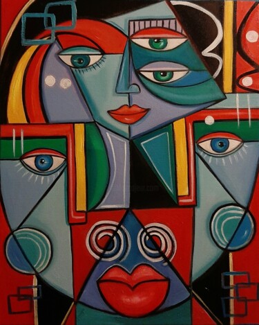 제목이 "Olhos e rostos"인 미술작품 Olena Blinnikova로, 원작, 기름 나무 들것 프레임에 장착됨