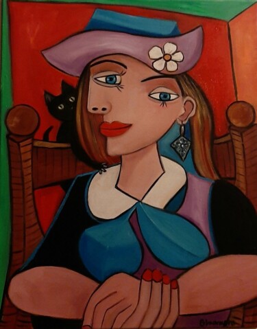 Pintura titulada "Mulher com gatinho" por Olena Blinnikova, Obra de arte original, Oleo Montado en Bastidor de camilla de ma…