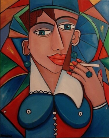 Pintura titulada "Mulher com brincos…" por Olena Blinnikova, Obra de arte original, Oleo Montado en Bastidor de camilla de m…