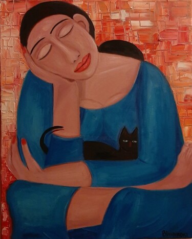 Painting titled "Mulher dormindo com…" by Olena Blinnikova, Original Artwork, Oil