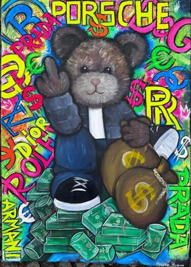 「Funny Art Cute Bear」というタイトルの絵画 Olena Bunina (Helena Bunina)によって, オリジナルのアートワーク, アクリル