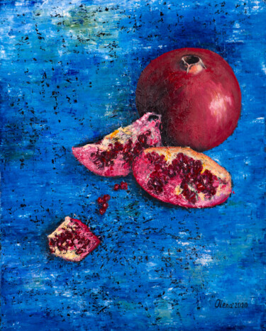 Painting titled "Pomegranates #1" by Olena Kharchyshyna, Original Artwork, Oil
