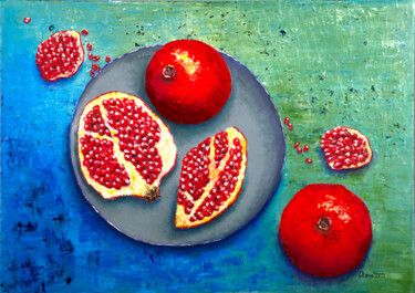 Peinture intitulée "Pomegranates #4" par Olena Kharchyshyna, Œuvre d'art originale, Huile