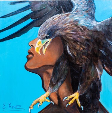 Painting titled "Eagle" by Olena Khristo, Original Artwork, Acrylic Mounted on Wood Stretcher frame