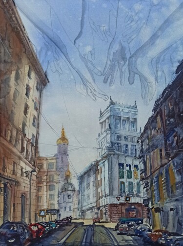 Painting titled "The city of my love" by Olena Koliesnik, Original Artwork, Watercolor