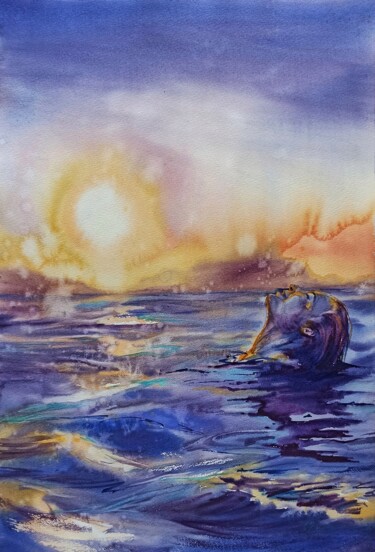 Pintura intitulada "Ocean of possibilit…" por Olena Koliesnik, Obras de arte originais, Aquarela
