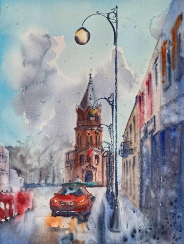 Malerei mit dem Titel "Special street" von Olena Koliesnik, Original-Kunstwerk, Aquarell