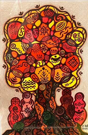 Pittura intitolato "The tree of smilles" da Olena Kovalenko, Opera d'arte originale, Matita Montato su Telaio per barella in…